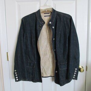 Structured Dark Denim Jacket with Beige Lining